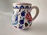 Handmade Turkish Ceramic Mug, Rustic Tea Cups, Clay Cup, Pottery Ottoman Style, Glazes, Traditional Designs, Handle, Gift for Mom