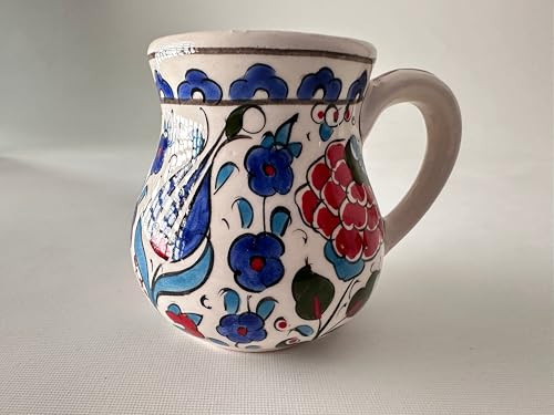 Handmade Turkish Ceramic Mug, Rustic Tea Cups, Clay Cup, Pottery Ottoman Style, Glazes, Traditional Designs, Handle, Gift for Mom