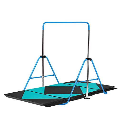 Zenova Gymnastics Bar With Mat Junior Kip Bar Gymnastic Horizontal Bar Height Adjustable And Gymnastics Mat (Y-Bar With Mat Blue) #TOP14