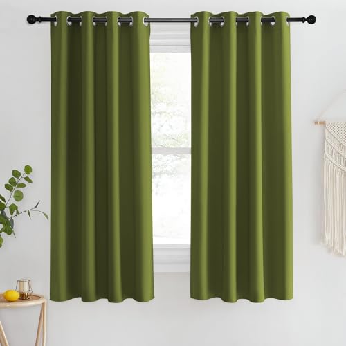 NICETOWN Blackout Short Curtain 63 inches Long for Windows, Thermal Insulated Curtain Grommet Room Darkening Window Treatment for Bedroom/Living Room, 1 Panel, W46 x L63, Olive Green