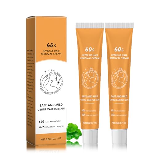 Gesichtshaarentfernungscreme 60 Seconds, Wirksame Enthaarungscreme für Gesicht, Beruhigende Enthaarungscreme für Körper, Sanfte Oberlippen Haarentfernungscreme, Schmerzfreie (2P)