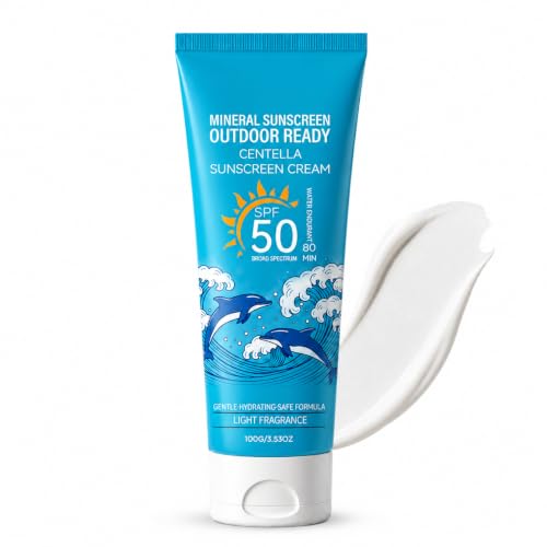 Image of Mineral Sunscreen SPF 50 for Face and Body, Lightweight Sunscreen SPF 50, No White Cast Physical Sunblock for Face & Body, Gentle Sun Cream for Sensitive Skin, Water Resistant & Non-Greasy, 100g