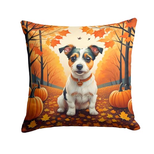 Caroline's Treasures DAC1051PW1818 Jack Russell Terrier Fall Fabric Decorative Pillow Machine Washable, Indoor Outdoor Decorative Pillow for Couch, Bed or Patio, 18Hx18W