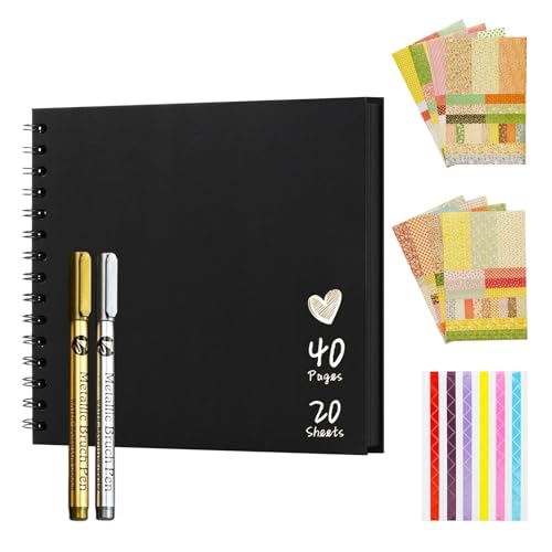 Easyplum Kraft DIY Scrapbook Album, 8x8 Inch Hardcover Memory Book with 40 Pages, Brown Paper Photo Album for Family Wedding(Black)