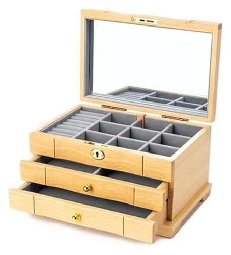 Boîte à bijoux en bois massif style chinois avec serrure et tiroirs multicouches