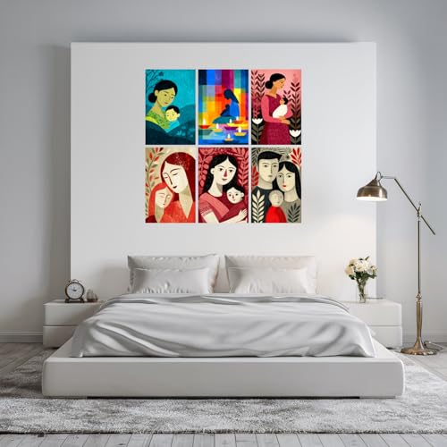 Image of SiddArtify Mother and Child Wall Art Poster Print Set - Modern Family Art for Living Room Bedroom Nursery - 8x12 inch Board Pack of 6