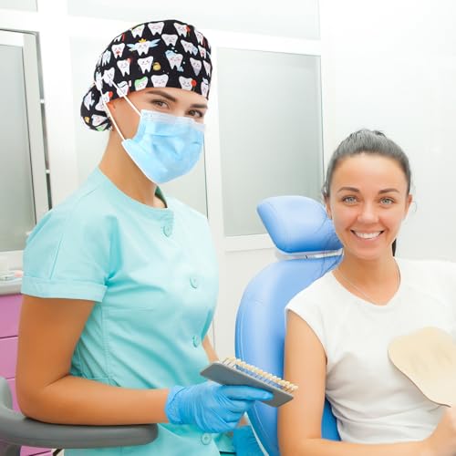 Image of Unittype 4 Pcs Nurse Caps for Women Nursing Working Caps with Button and Sweatband Adjustable Elastic Scrub Hats for Dentist