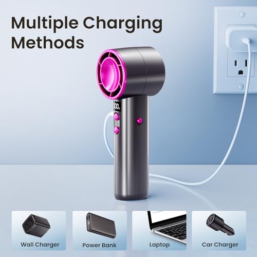 BURLAN Portable Mini Fan, USB Rechargeable Battery 3 Speed& Power Display Flashlight Handheld Fans, USB Rechargeable Battery, Lightweight Personal Cooling for Indoor Outdoor Travel image 6