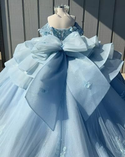 Appliques Quinceanera Dresses with Bow Glitter Beaded Ball Gown with Train Off Shoulder XV Dress SE0464