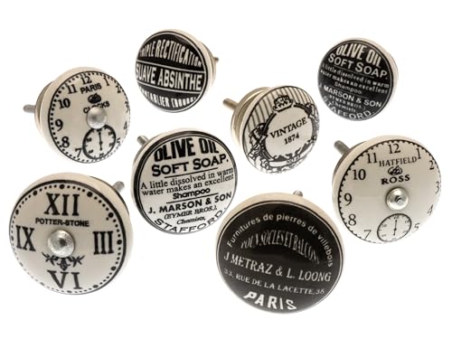 Mango Tree – Assortiment de 8 boutons de placard en céramique noir blanc style scandinave MG-710