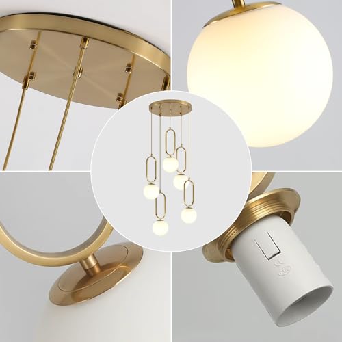 Image of Globe Pendant Lighting Modern Kitchen Island Lighting Gold Brushed Brass Hanging Light with Glass Shade, Adjustable Mini Ceiling Pendant Lamp for Bedroom Living Room Dining Room (D5006-5)