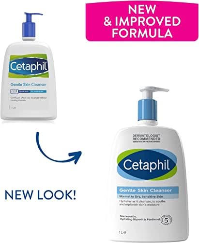 Cetaphil Gentle Skin Cleanser, 1L, Face & Body Wash, For Normal To Dry Sensitive Skin, With Niacinamide & Glycerin, Soap Free