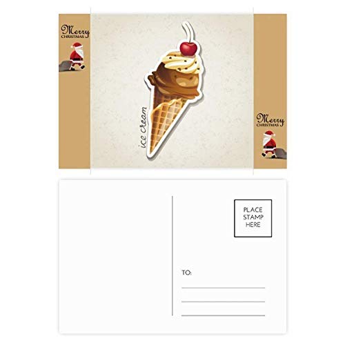 Cornets de crème glacée chocolat cerise avec carte postale Père Noël