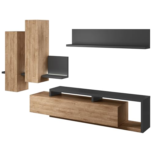 Masseno Wohnwand Bottega Wohnzimmerset, Schrankwand, Wohnkombi für Wohnzimmer Hellgrau