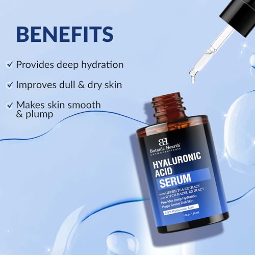 Botanic Hearth 0.5% Hyaluronic Acid Serum for Face with 2% Niacinamide, Witch Hazel & Green Tea Extracts | Hydrating & Moisturizing | Helps Reduce Wrinkles & Fine Lines | All Skin Types | 1fl oz - Thumbnail 4