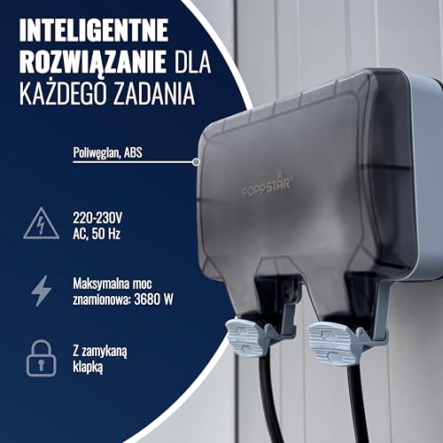 Poppstar wodoodporne gniazdko elektryczne, zewnętrzne, IP66 (gniazdko podwójne natynkowe z pokrywą na zawiasach), jasnoszare