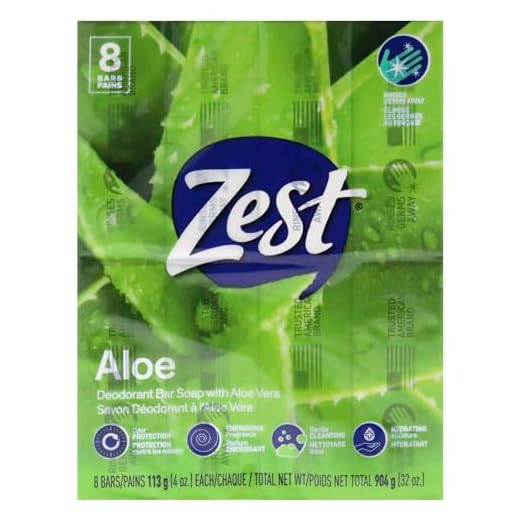 Zest 8-Bar Bath Size Soap, Fresh Aloe, 4 Ounce (Pack of 8)