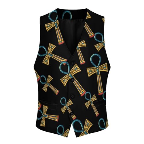 Egyptian Ankh Symbol Men's Suit Vests Business Formal Dress V-Neck Waistcoat Tops with 2 Pockets4
