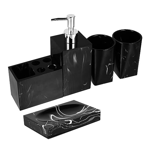 PAMINGONO 1 セット 5個 お風呂洗いセット バスソープ 洗面化粧台オーガナイザー 詰め替え可能な液体石鹸 液体 シャンプー容器 樹脂 Black