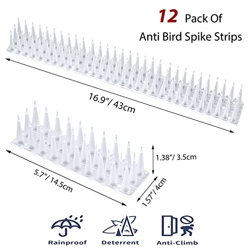 Tobwolf 12 Pack Bird Spikes, Plastic Bird Deterrent Spikes, Anti-Bird Spikes Defender Spikes, Outdoor Fence Spikes Bird Defender For Ledges, Rooflines, Parapet Walls, Fences - White #TOP3