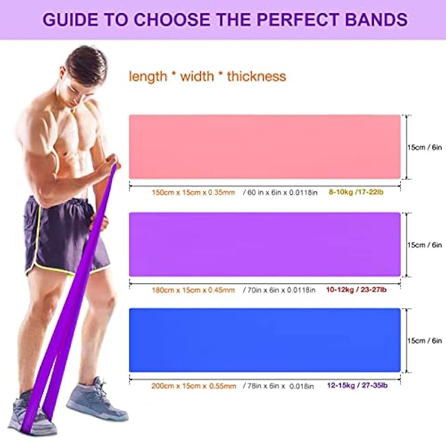 Resistance Bands Set, 3 Pack Professional Latex Elastic Bands for Home or Gym Upper & Lower Body Exercise, Physical Therapy, Strength Training, Yoga, Pilates, Rehab, Blue & Purple & Pink