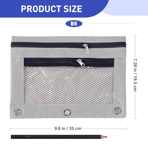 Image of Pencil Pouch for 3 Ring Binder - 3 Hole Zipper Pen Case Bag Holder Bulk Accessories Clear Window Aesthetic Organizer Pockets