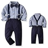 [QOOLYㅤ] 子供スーツ 男の子 フォーマル スーツ 紳士服 4点セット 長袖シャツ 蝶ネクタイ ロングズボン サスペンダー キッズコスチューム 結婚式 卒業式 入学式 七五三 お宮参り ハロウィン クリスマス 100cm