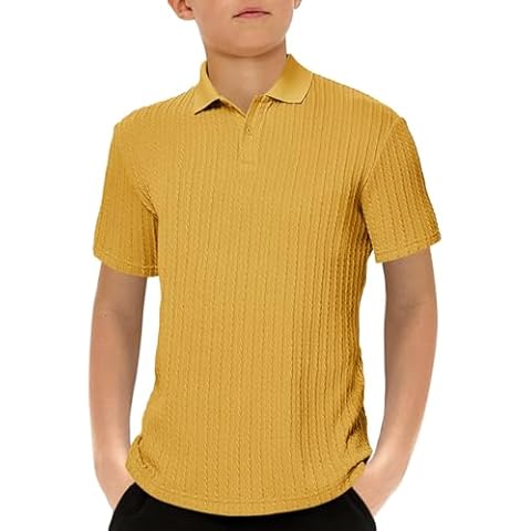 Dailiup Boy's Short Sleeve Polo Shirts Button up Texture Polo T-Shirts Kids Performance Golf Collared Shirts Ginger Cover