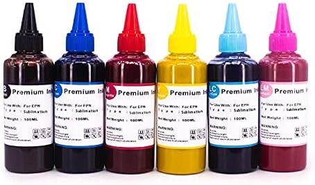 6 PK Sublimation Ink for Epson and Ricoh Printers - (600ML, 100ML of each BKCMYLCLM) Heat Press Ink, Heat Press Ink - for Epson or Ricoh printers. Heat Transfer mugs tshirts High grade