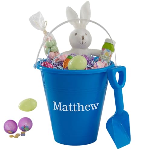 Personalization Universe Personalized Easter Sand Pail & Shovel - Perfect Beach Toys and Toddler Outdoor Toys, Ideal for Sand Box Play and Easter Basket Stuffers - Blue Bucket