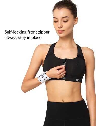 Image of Yvette Racerback Sports Bras for Women High Impact Front Zip Supportive Wireless Workout Bra