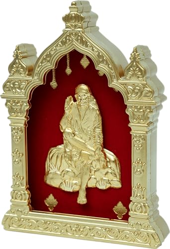 Image of EKA Temple Series Sai Baba Table Top Premium Gold Foil Artwork with Metal Stand | Peace & Faith Inspired Spiritual Decor for Home, Office & Pooja Space | Auspicious Gift