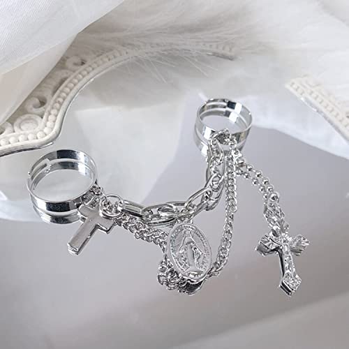 Plated Toned Cross Chain Ring Set