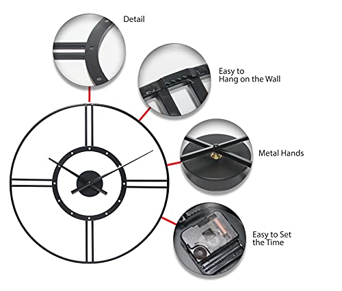 Infinity Instruments Large Metal Wall Clock 24 Inch Astro Contemporary Modern Decorative Home Decor, Battery Operated (Black) #TOP5