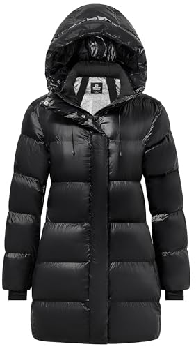 wantdo Women's Waterproof Parka Jacket Warm Winter Puffer Coat with Hood (Black L)