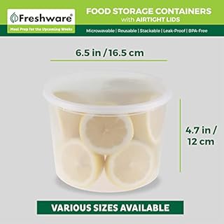 Freshware [12 Pack, 64 oz] 1/2 Gallon Plastic Deli Food Storage Soup Containers With Airtight Lids, Slime Containers, Freezer Safe | Meal Prep | Stackable | Leakproof | BPA Free, Clear