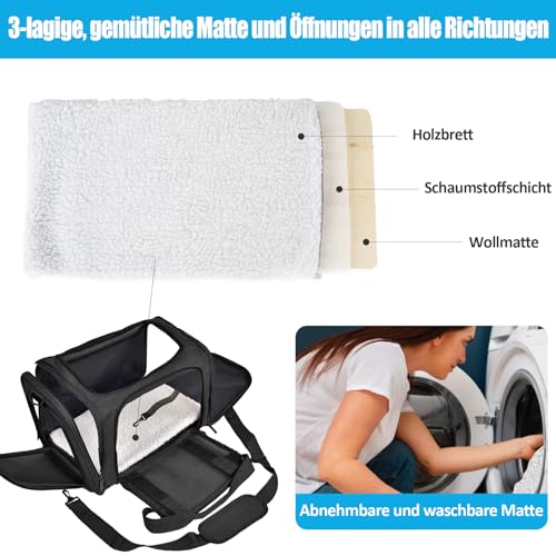 TOFFCAEA Transporttasche für Katze Hund, Hundetransportbox, Faltbare Katzentransportbox, tragbar, 5kg Katzen Hunde Tragebox für mittelgroße Hunde, Katze (M, Schwarz) L 43 x B 28 x H 28 cm