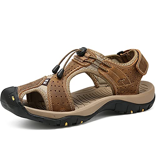 Herren Wandern Sandalen Outdoor Trekkingsandalen Verstellbaren Geschlossene Zehe Sommer Sport Wandersandalen Sandale Klettverschluss Strand,Dark Brown,44 EU Cover