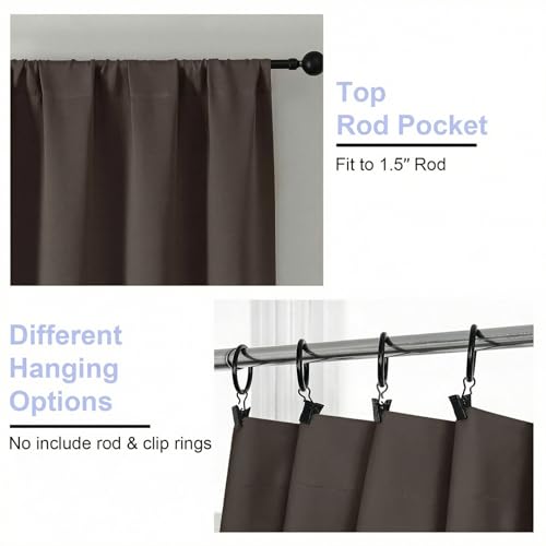 Image of Simplebrand Blackout Extra 10ft Curtains for Patio 120 Inches Long 2 Panels Set, Solid Thermal Insulated Energy Saving Rod Pocket Window Treatment Curtains Blackout Drapes, 50 inch Wx120 L, Chocolate