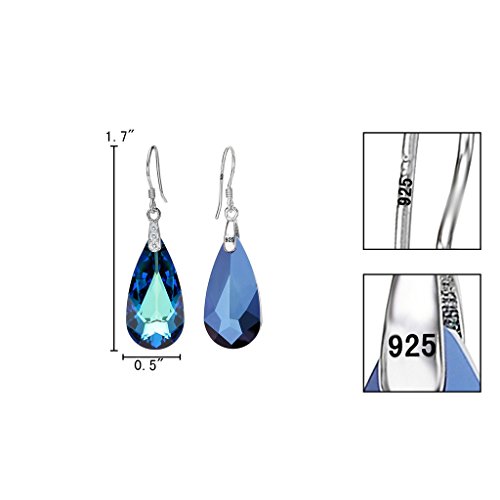 Elequeen 925 Sterling Silver Cz Teardrop French Hook Dangle Earrings Bermuda Blue Made With Austrian Crystal For Women Girls, Valentine's Day/Mother's Day/Christmas Jewelry Gift For Girlfriennd/Mom #TOP4