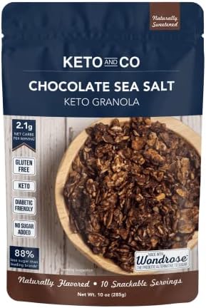 Keto Chocolate Sea Salt Granola by Keto and Co | Just 2.1g Net Carbs Per Serving | Gluten Free, Low Carb, Diabetic Friendly, Naturally Sweetened, No Added Sugar, Non-GMO | (10 Servings)