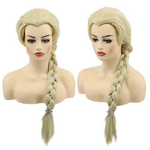 Hulaidywig Adult Women's Long Beige Braided Cosplay Wig Party Wigs With 6 Hairpins (wig + 6pcs blue hairpins)