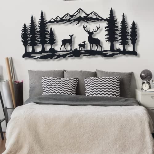Metal Mountain Wall Art, Deer Mountain Wall Art, Metal Wall Art, Wall Hangings, Living Room Wall Art, Home Decor Artwork Nature Wildlife Wall Art, Deer Art (28" X 14" | 70 X 35 Cm) #TOP1