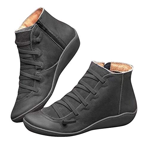 Bota feminina YOJINKE com suporte de arco e cadarço lateral com zíper no tornozelo, bota de couro de