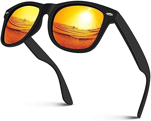 Sunier Polarized Sunglasses for Men and Women Eyewear,Orange Mirrored UV400 Lens Retro Classic Square Shades,SR003