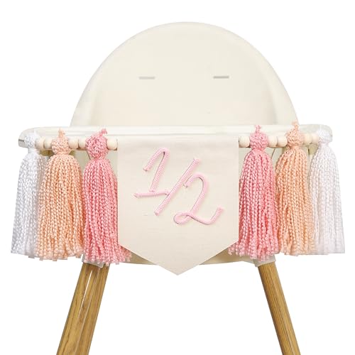 Pink 1/2 Birthday High Chair Banner, 6 Months Birthday Party Decorations