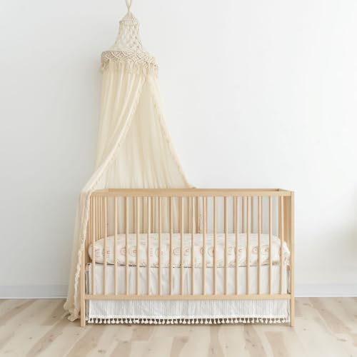 Image of Crane Macrame Baby Crib Canopy, 118" Tall, Boho Nursery Decor, Play Room Decorative Canopy for Girls & Boys