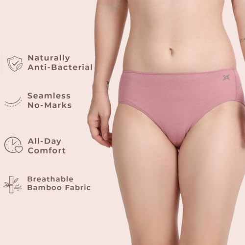 Image of Lavos Bamboo Cotton Panties for Women, Comfortable Soft Mid-Waist Hipster Panty with Thin Inner Elastic, Anti-Bacterial Odour Free Underwear for Womens, Seamless No Visible Briefs for Ladies