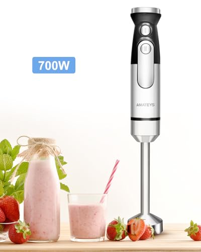 Amateys Hand Blender, 700W Infinitely Adjustable Speeds Multifunctional Electric Mixer Stainless Steel with Detachable Whisk, Milk Frother for Soup Puree - Image 5