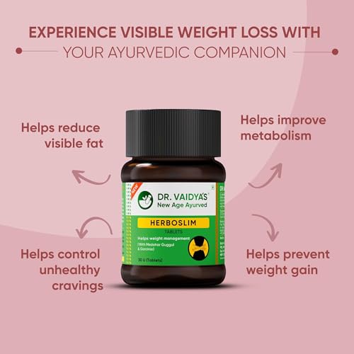 Image of Dr. Vaidya's Herboslim Tablets | Ayurvedic Weight Loss Supplement | Strong Fat Burner for Men & Women | Supports Metabolism & Fat Loss | 30 Capsules | Herbal Fat Burners for Weight Management (Pack of 2)